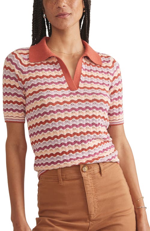 Marine Layer Spencer Open Stitch Short Sleeve Polo Sweater Warm Wave at Nordstrom,