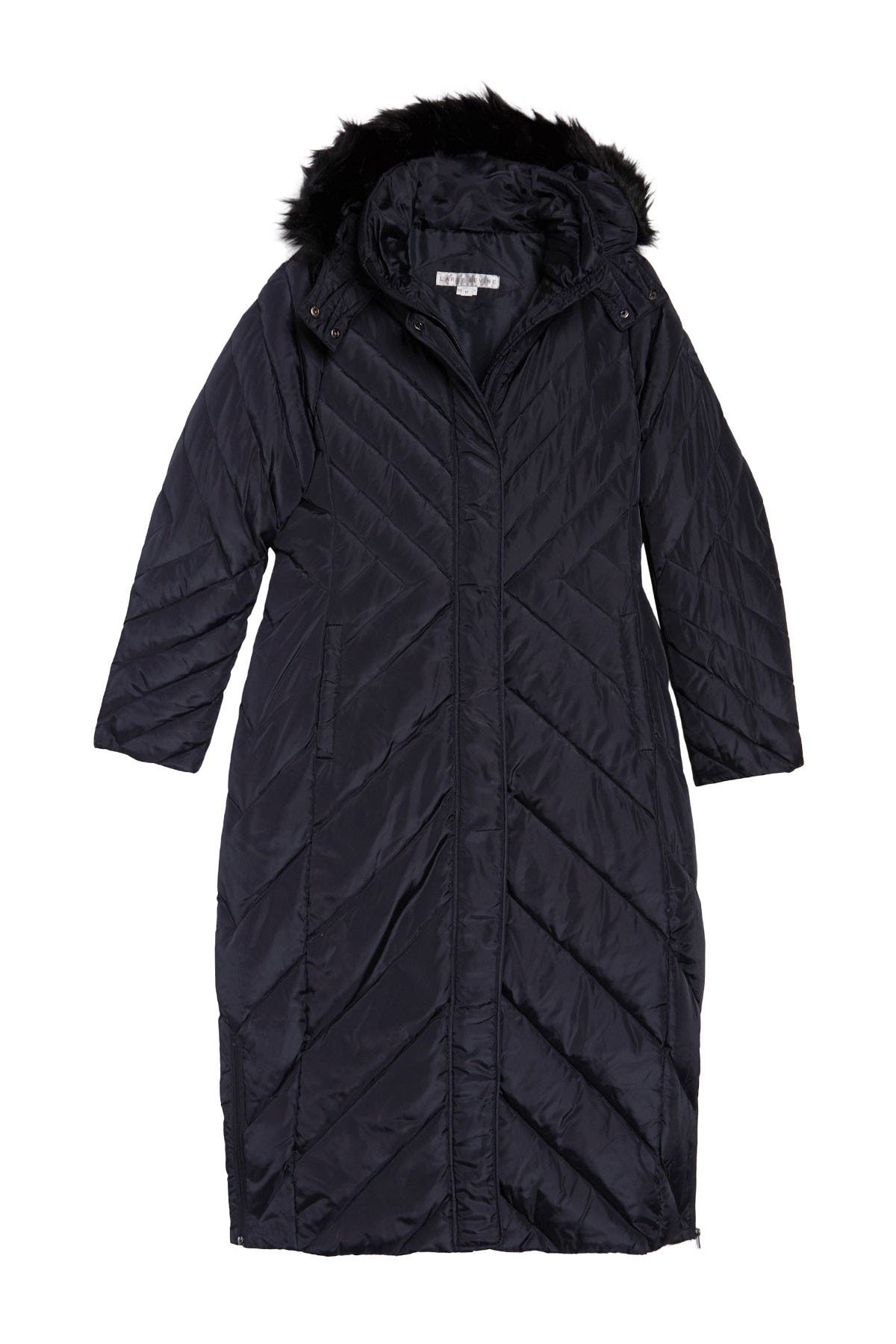 larry levine quilted down faux fur hood coat