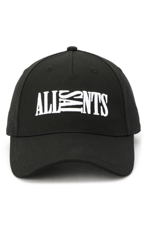 Shop Allsaints Oppose Logo Baseball Cap In Black/white Logo/matte Black