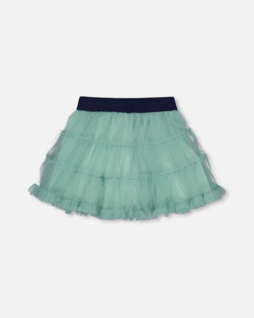 Shop Deux Par Deux Little Girl's Mesh Skirt With Frills Turquoise In Aqua Sea