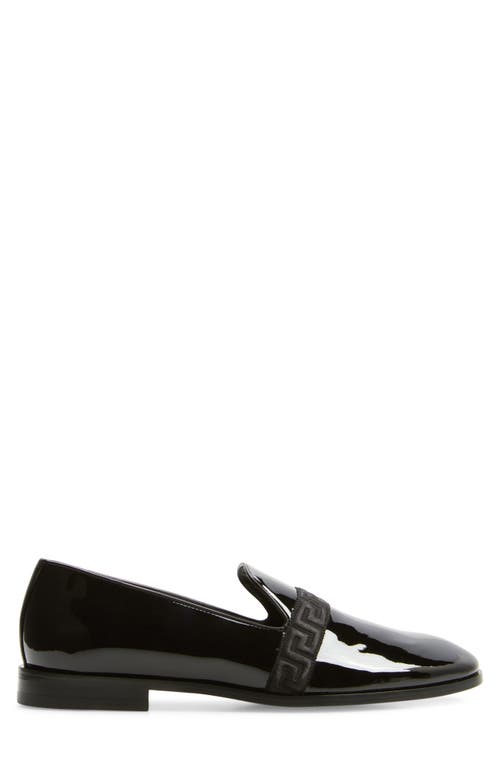 Shop Versace Greca Patent Leather Slipper In Black