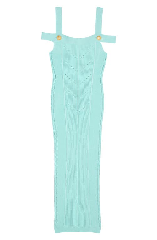 Shop Balmain Double Strap Mixed Stitch Midi Sweater Dress In Mint