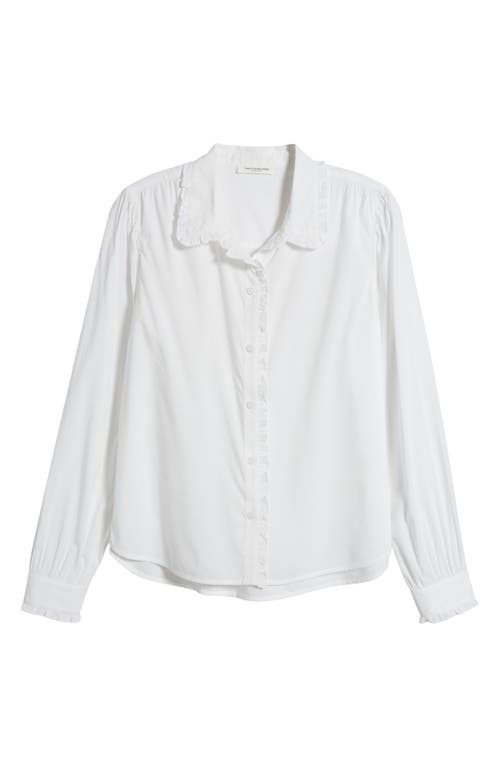 Shop Beachlunchlounge Ciara Ruffle Trim Button-up Shirt In White