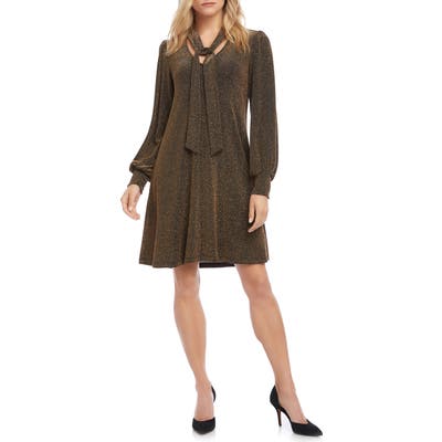 Karen Kane Taylor Long Sleeve Tie Neck Dress, Metallic
