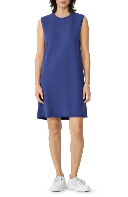 Eileen Fisher Crinkled Jersey Crewneck Elbow Sleeve Top In Iris