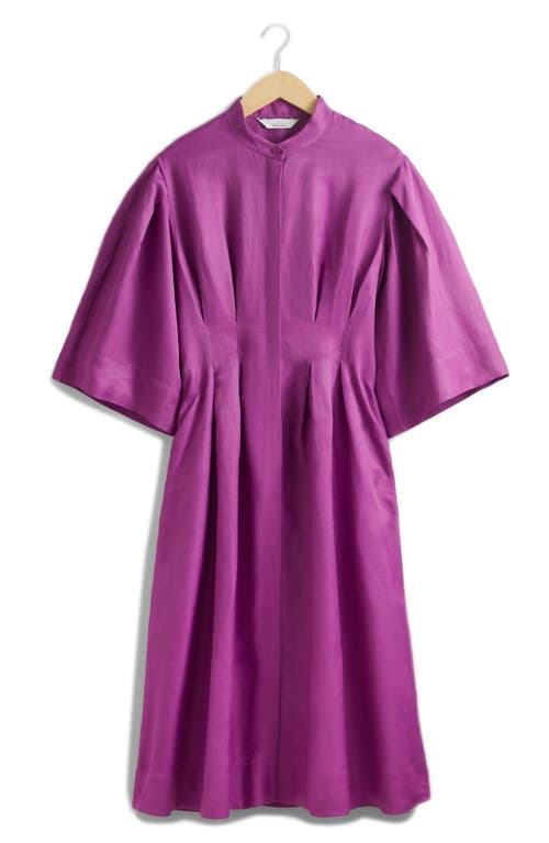 & Other Stories Jina Pleat Waist Midi Dress In Lilac Purple Bright