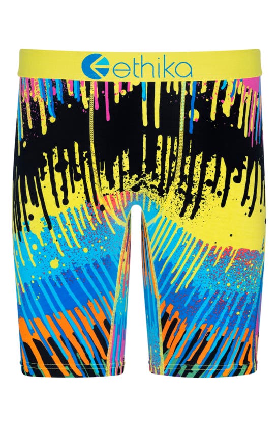 Ethika Kids' Dripped Out Boxer Briefs In Teal/ Yellow/ Orange