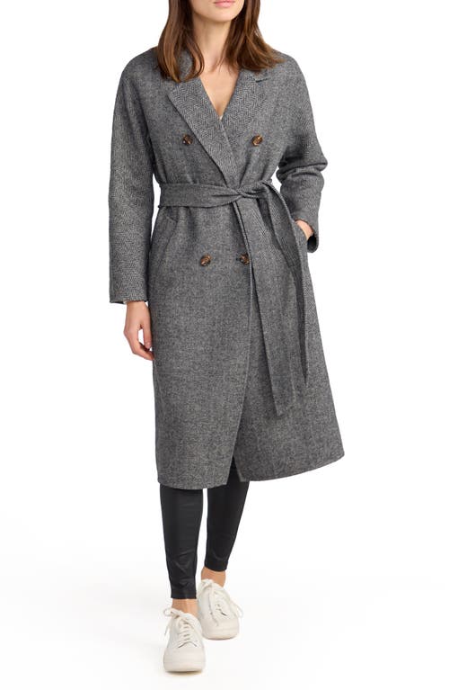 Belle & Bloom Standing Still Belted Double Breasted Wool Blend Coat In Charcoal