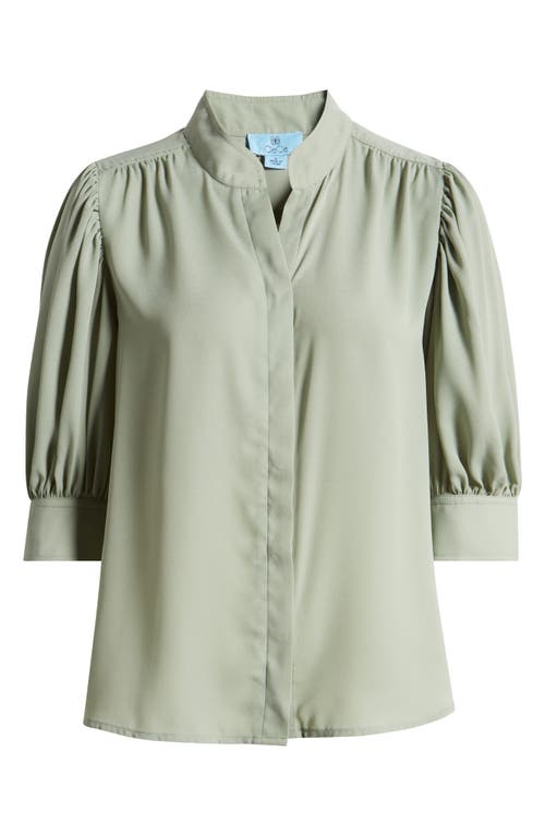 Shop Cece Puff Sleeve Button-up Shirt In Dusty Olive