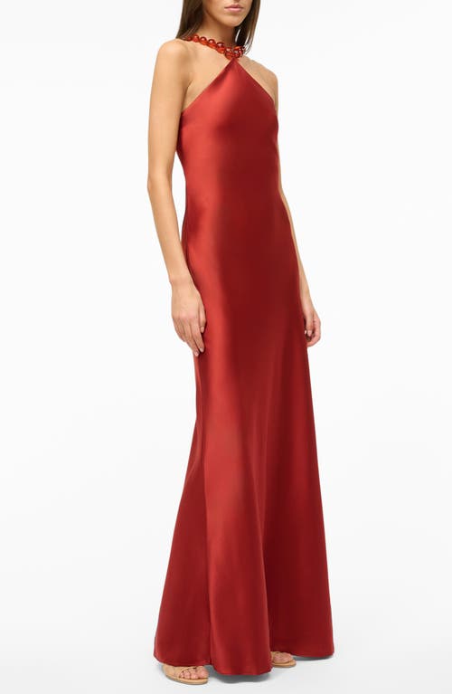 Shop Staud Cadence Satin Gown In Rust