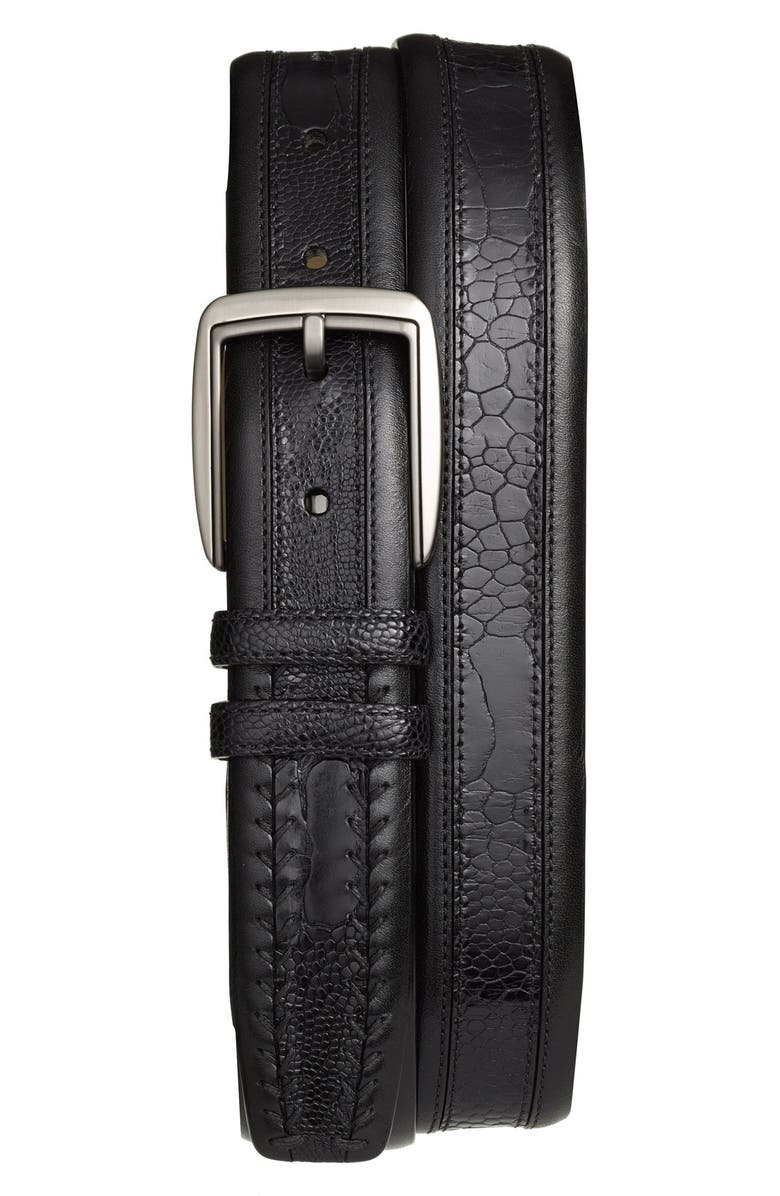Mezlan Calfskin & Genuine Ostrich Leather Belt | Nordstrom