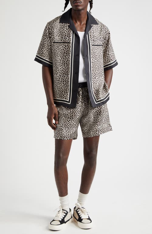 Shop Amiri Leopard Print Silk Shorts In Black Birch