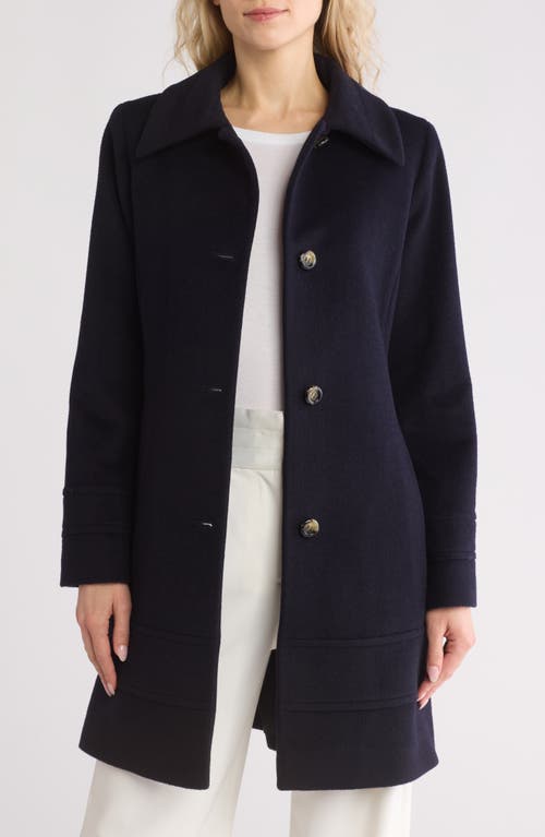 Fleurette Wool Blend Fit & Flare Coat In Navy