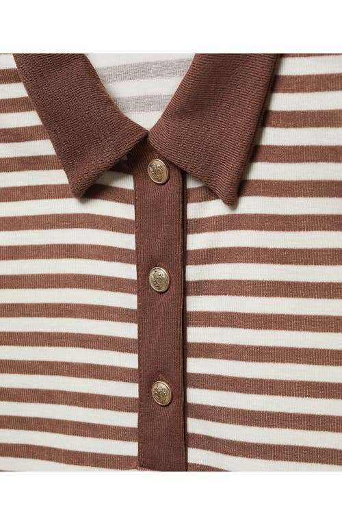 Shop Mango Stripe Long Sleeve Polo In Brown