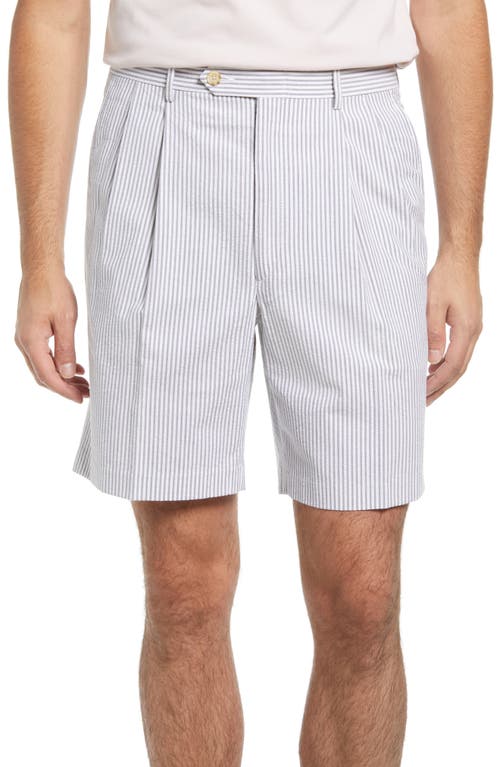 Pleated Seersucker Shorts in Grey