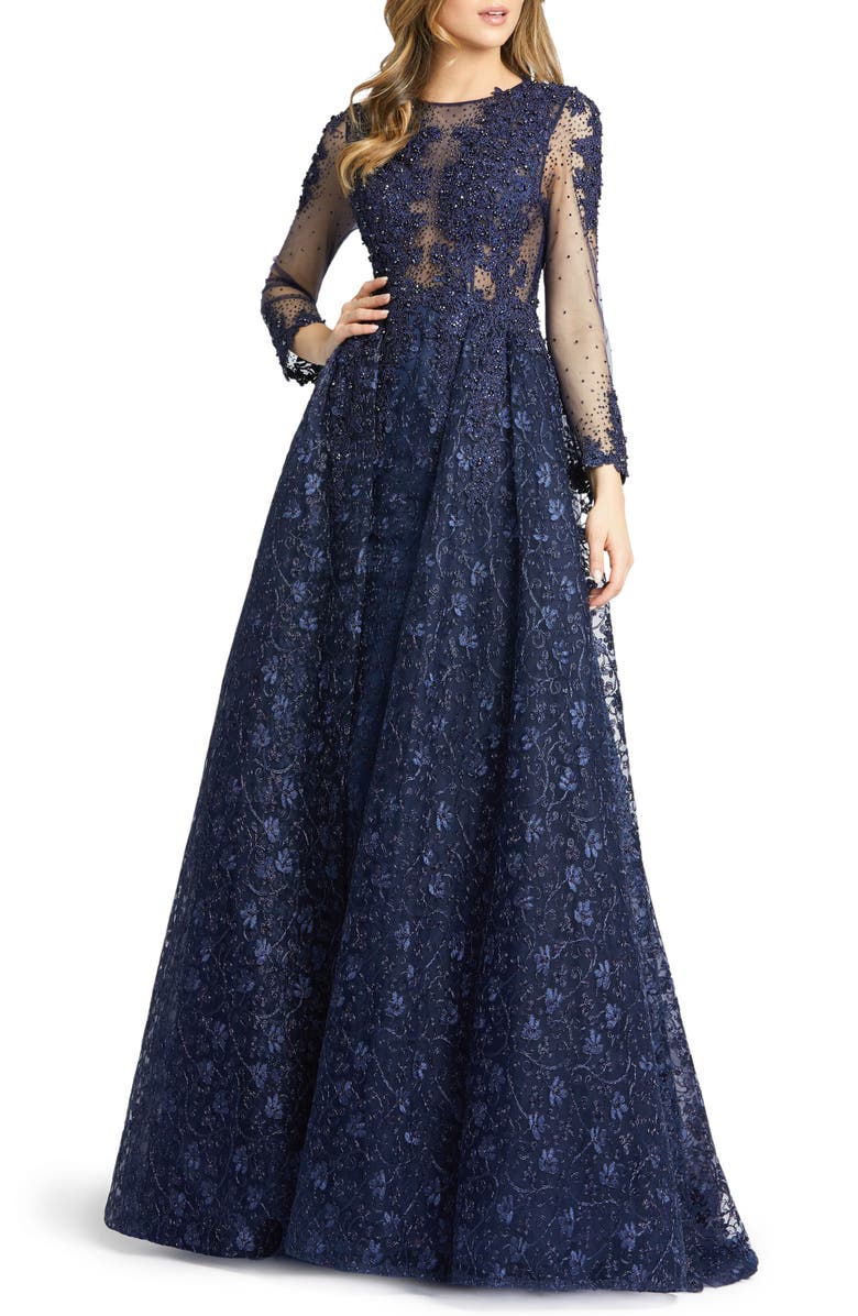 Mac Duggal Embellished Lace Long Sleeve Ball Gown Nordstrom