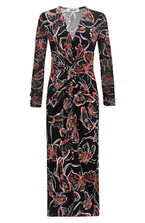 Shop Dvf Hades Floral Long Sleeve Midi Dress In Flutterfly Med/flutterfly Sm