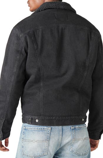 Lucky Brand Faux Shearling Lined Denim Trucker Jacket in Blue for