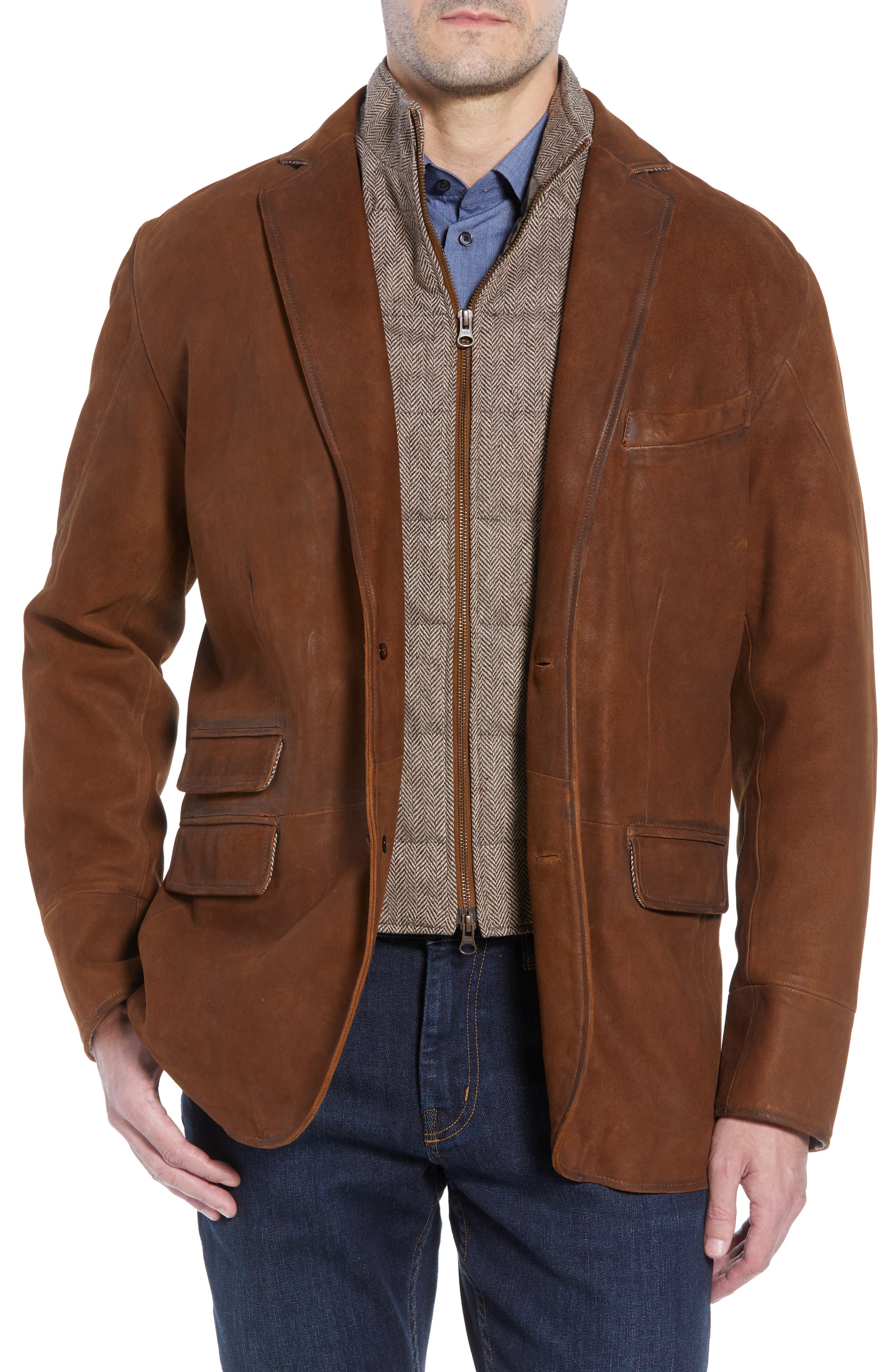 Flynt Classic Fit Distressed Leather Hybrid Sport Coat Nordstrom