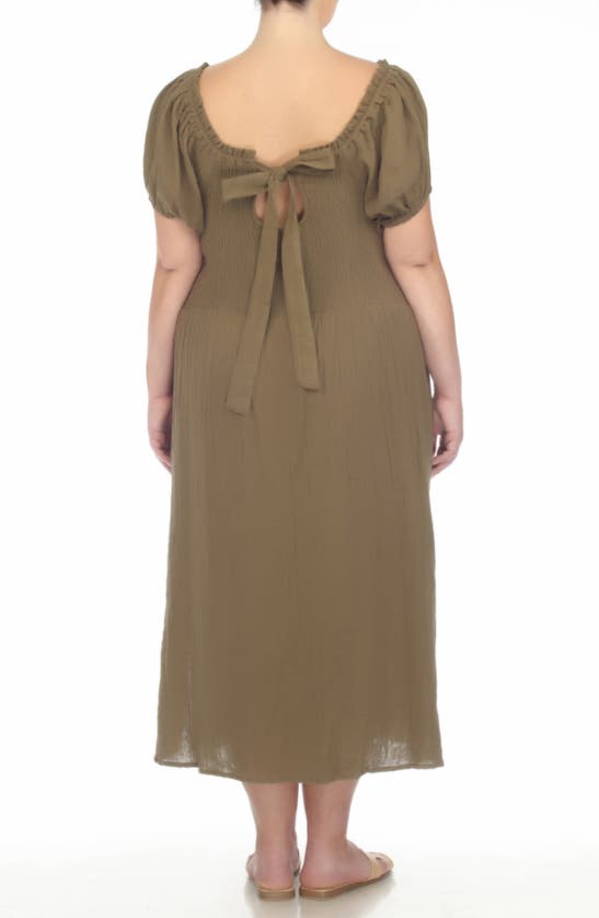 Shop Boho Me Back Tie Midi Dress In Olive Burnt