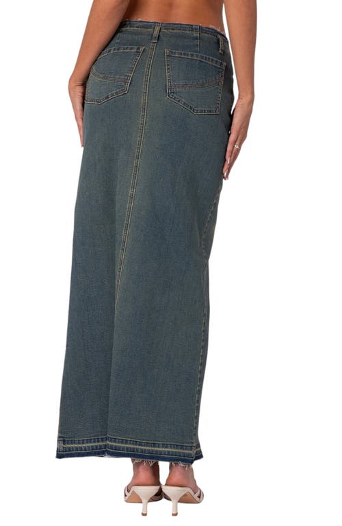 Shop Edikted Lexy Release Hem Stretch Cotton Denim Maxi Skirt In Blue-washed