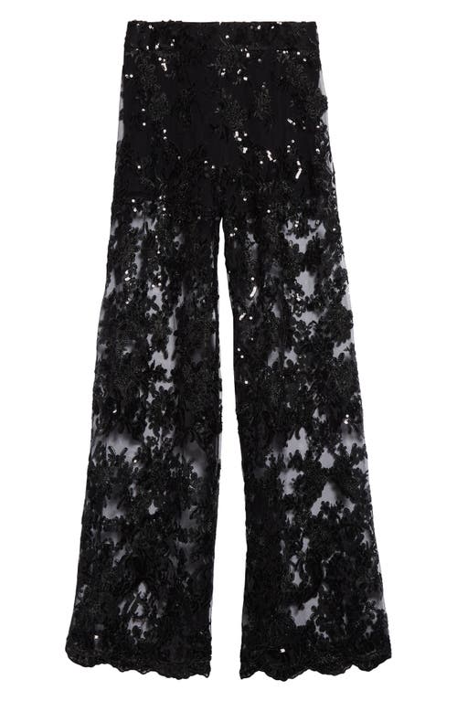 Shop Alice And Olivia Alice + Olivia Athena Lace & Sequin Wide Leg Pants In Black