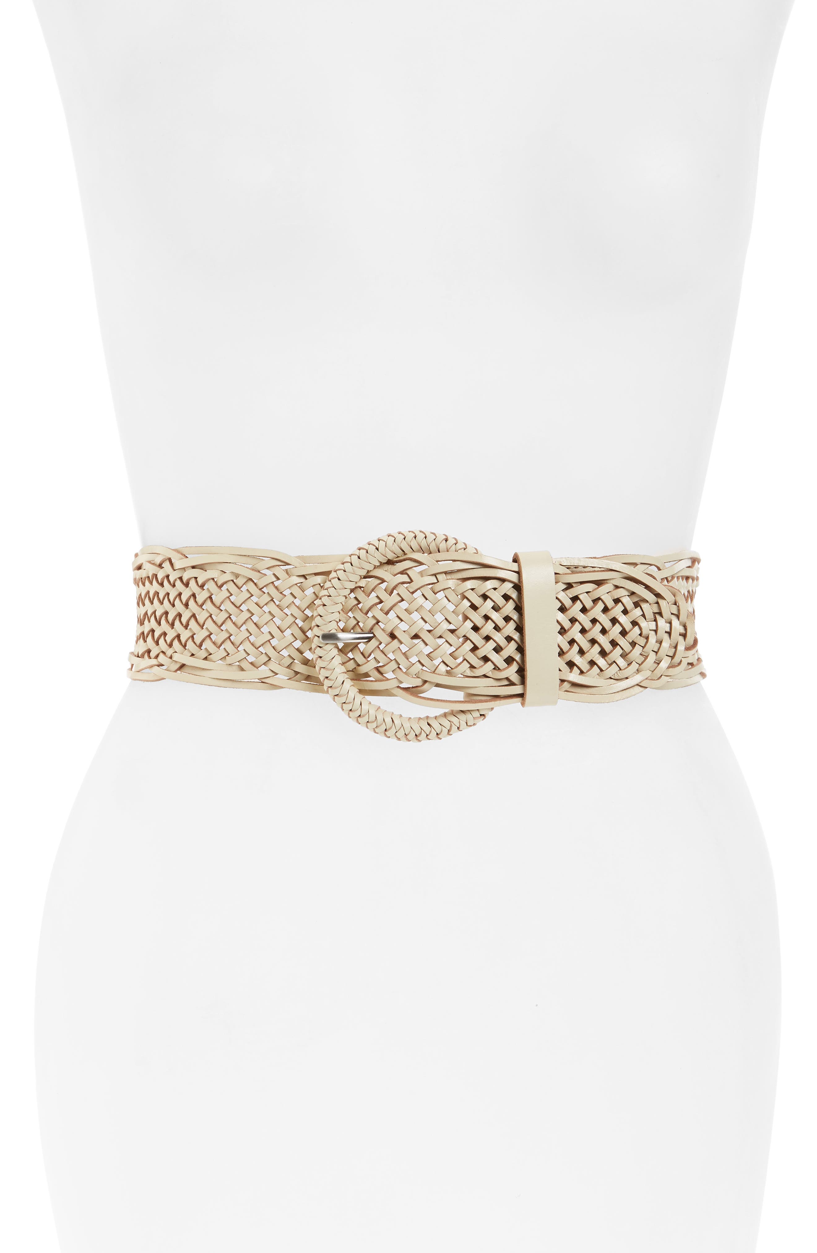 Halogen Woven Leather Belt, Ivory