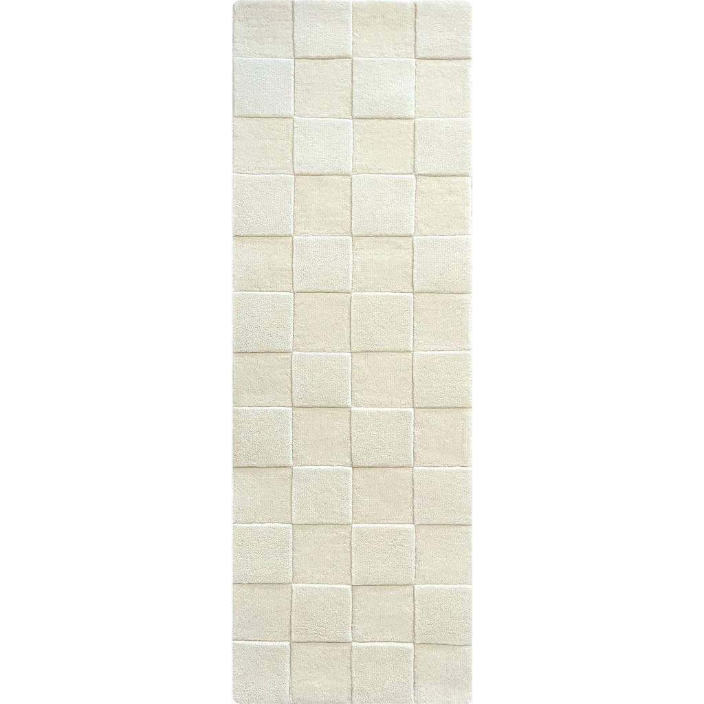 Maison Deux Checkerboard Wool Rug In Off White