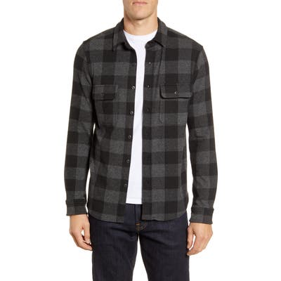 Faherty Legend Long Sleeve Plaid Button-Up Sweater Shirt, Black