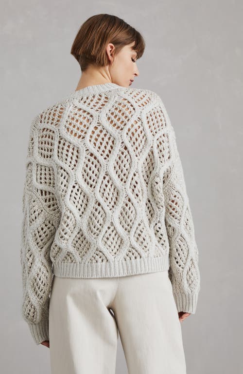 Shop Brunello Cucinelli Cashmere Dazzling Net & Cable Sweater In Pearl Grey