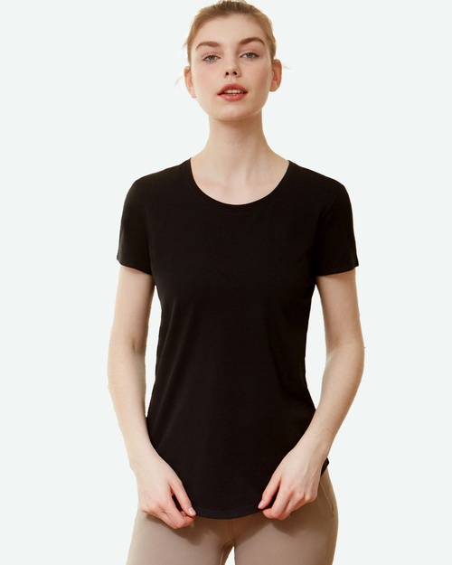 Shop Rebody Active Rebody Essentials Scooped Short Sleeve Top In Black