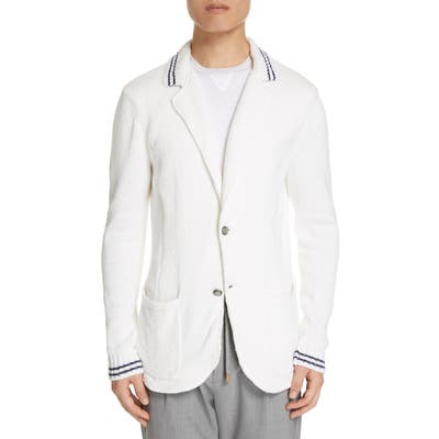 Eleventy Stripe Cotton Two-Button Cardigan, White