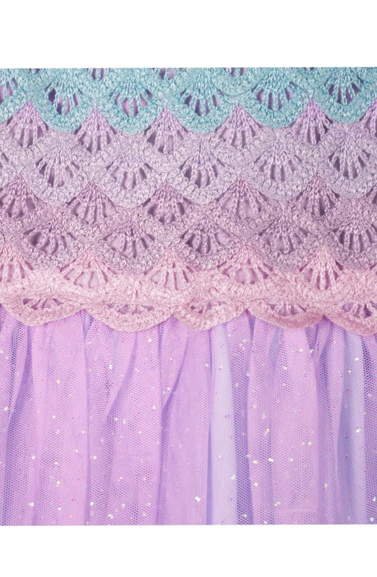 Zunie Kids' Mermaid Ombré Crochet Bodice Tulle Dress In Lilac/ Blue