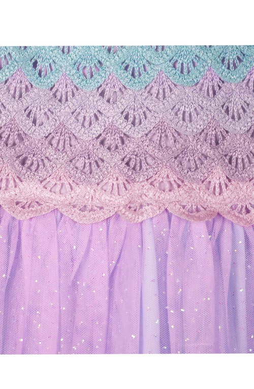 Shop Zunie Kids' Mermaid Ombré Crochet Bodice Tulle Dress In Lilac/blue