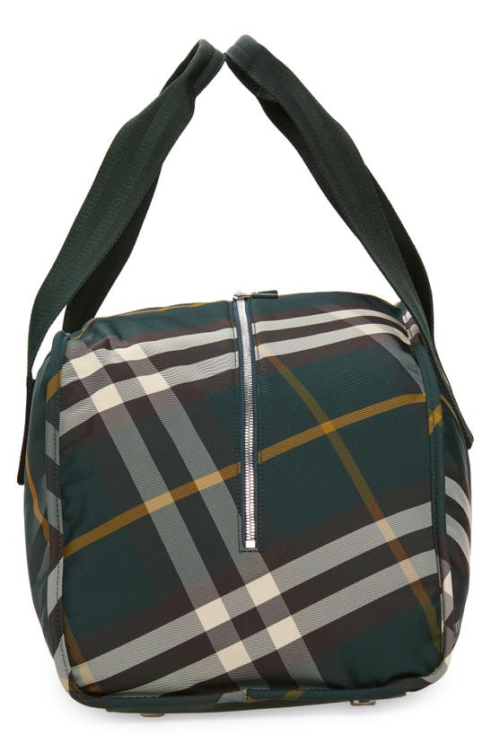 Shop Burberry Shield Check Nylon Duffle Bag In Ivy