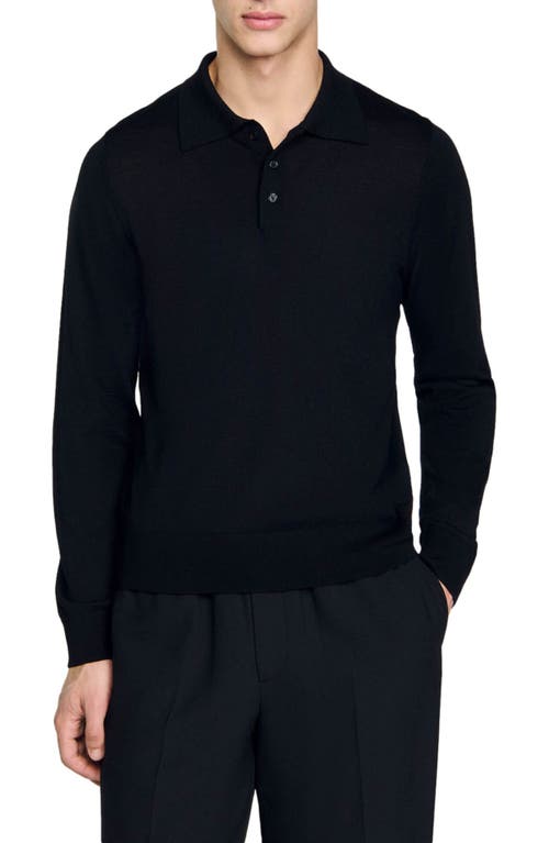 Shop Sandro Fine Knit Polo Shirt In Black