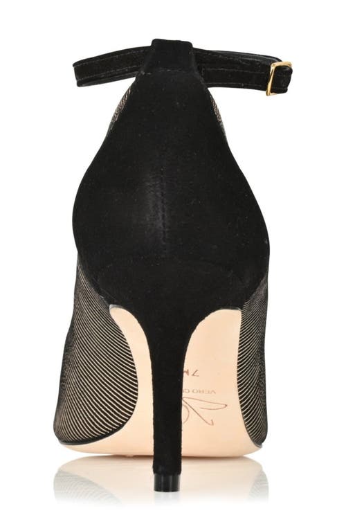 Joan Oloff Destiny Ankle Strap Pump In Striped Gold/black Suede