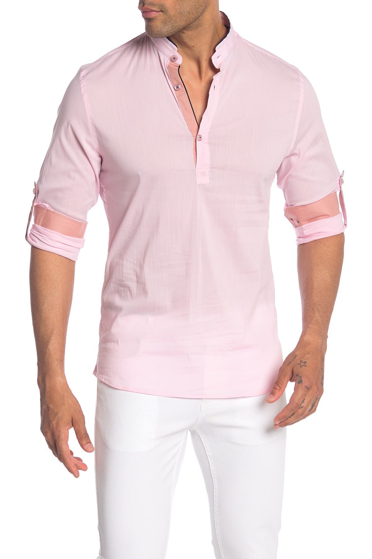 mandarin collar slim fit shirt