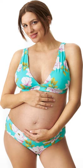 Mauve Floral Two-Piece Maternity Swimsuit