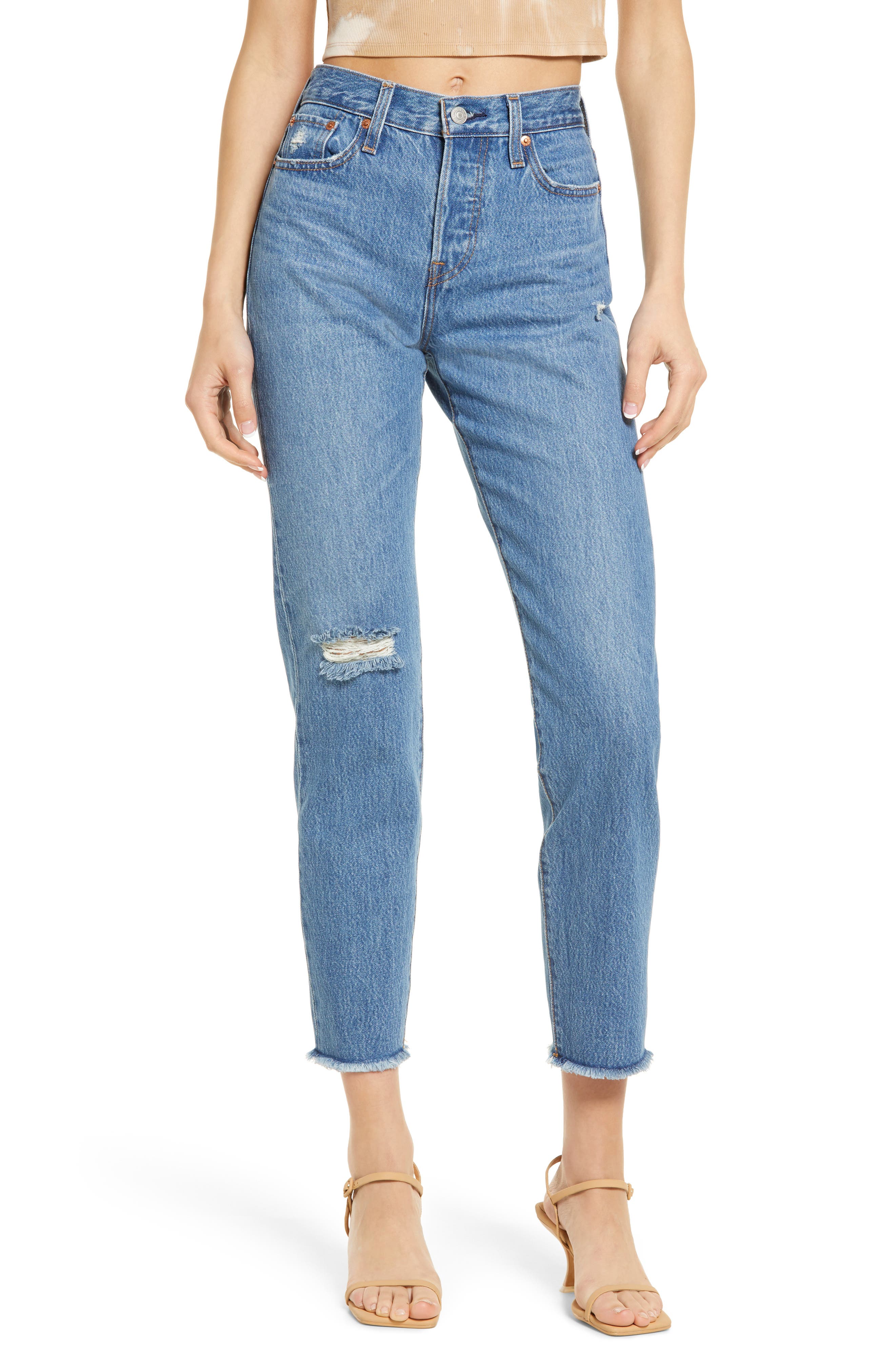 levi's 501 high waist ripped fray hem skinny jeans