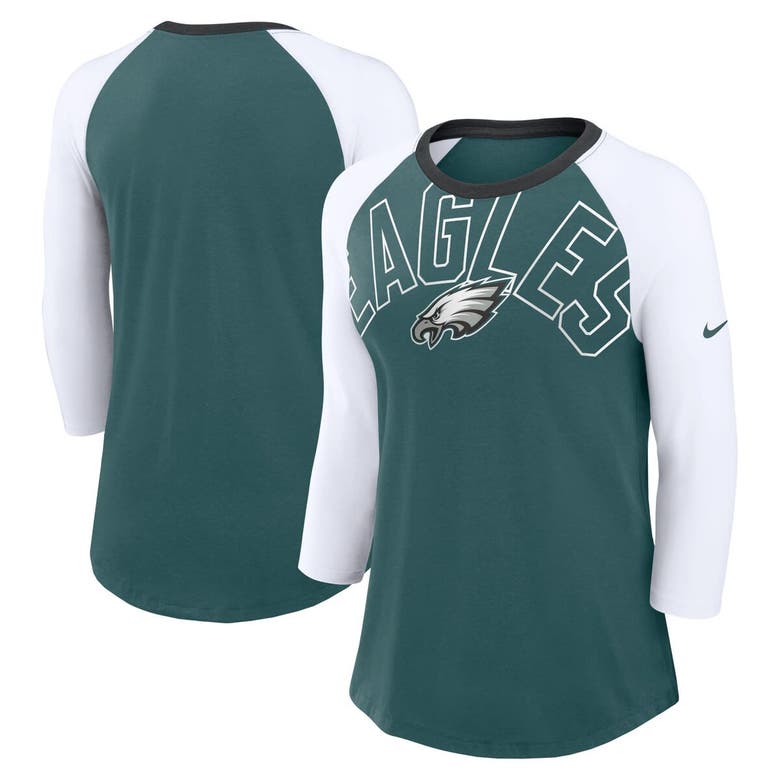 Nike Midnight Green/white Philadelphia Eagles Knockout Arch Raglan Tri-blend 3/4-sleeve T-shirt