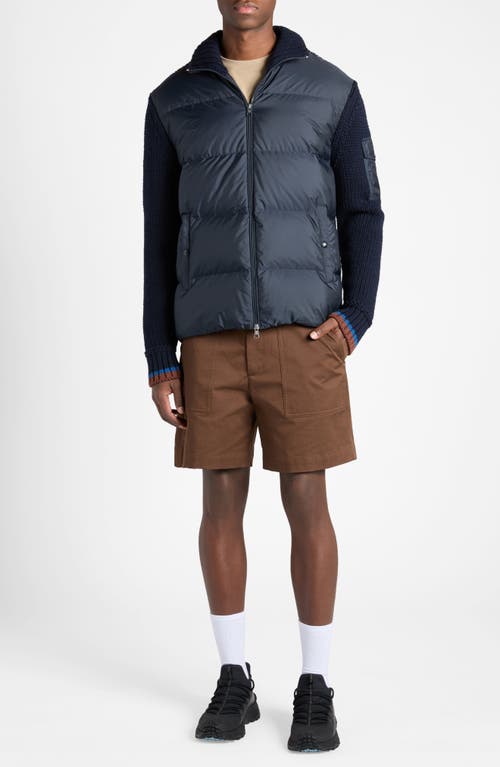 Moncler Quilted Front Cardigan Knitted Sleeves In Greyish Navy