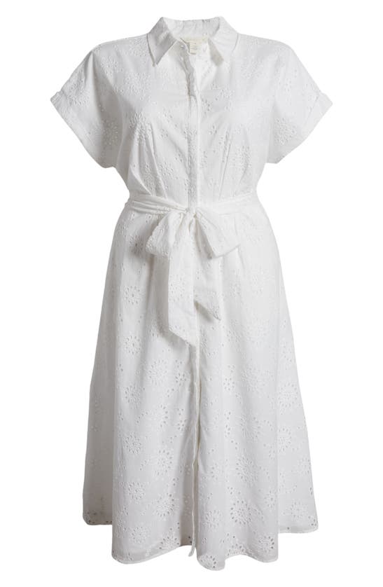 Shop Caslon Tie Waist Eyelet Shirtdress In White