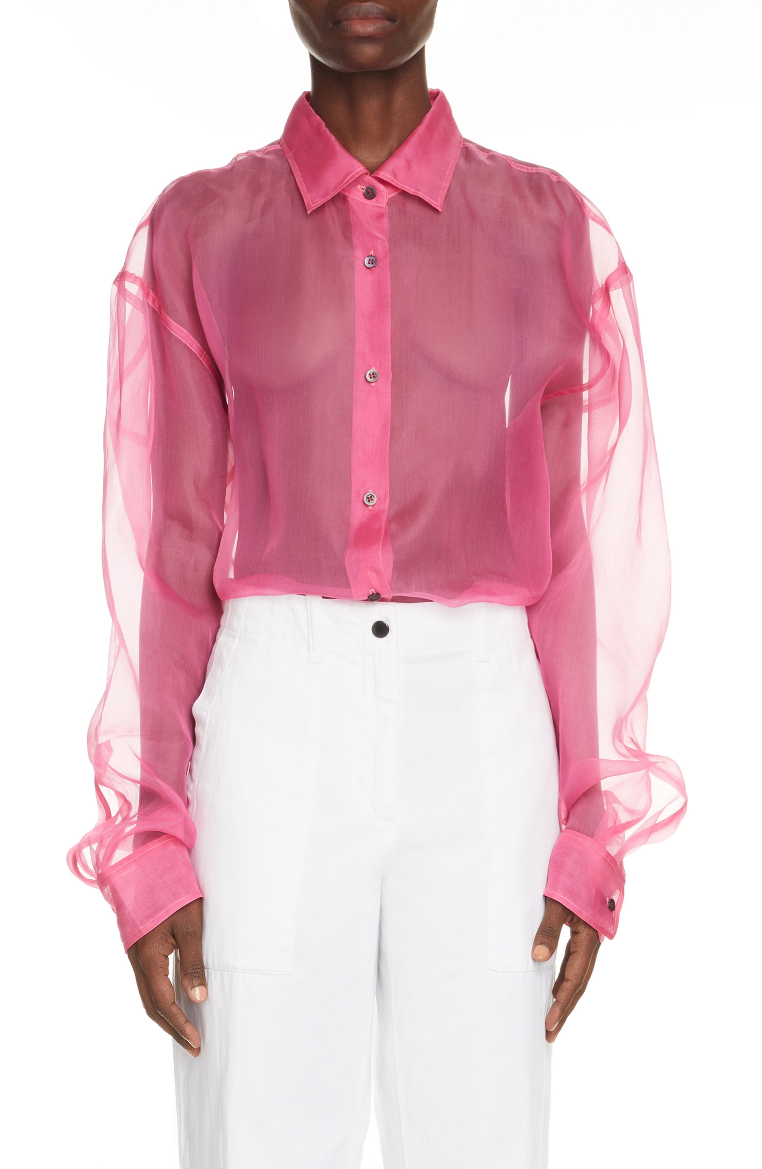 Dries Van Noten Pink Silk Organza Shirt 