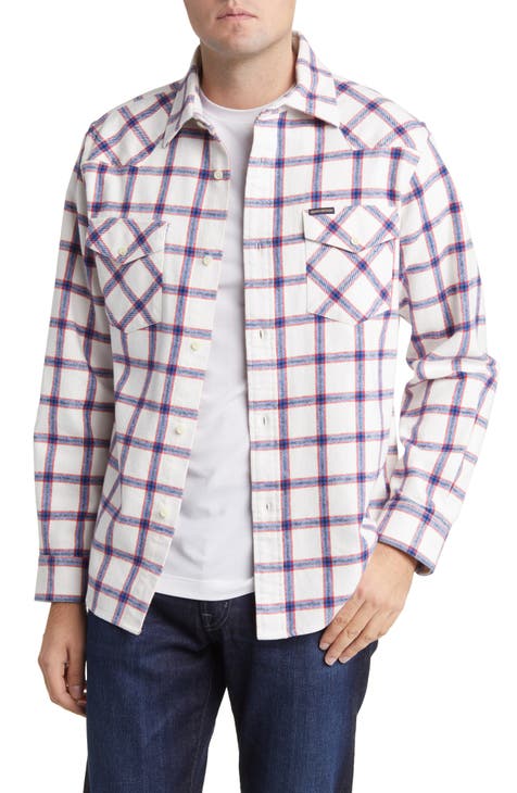 Plaid Flannel Button-Up Western Shirt