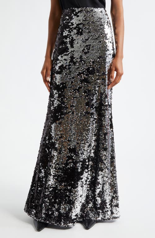 Shop L Agence L'agence Zeta Sequin Maxi Skirt In Silver/black Sequin