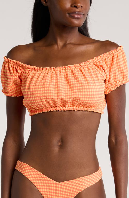 Ruffle Off the Shoulder Bandeau Bikini Top in Honeysuckle