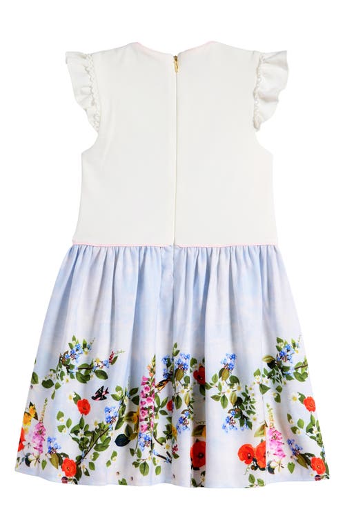 Baker By Ted Baker Kids' Mixed Media Floral Border Print Dress In Blue