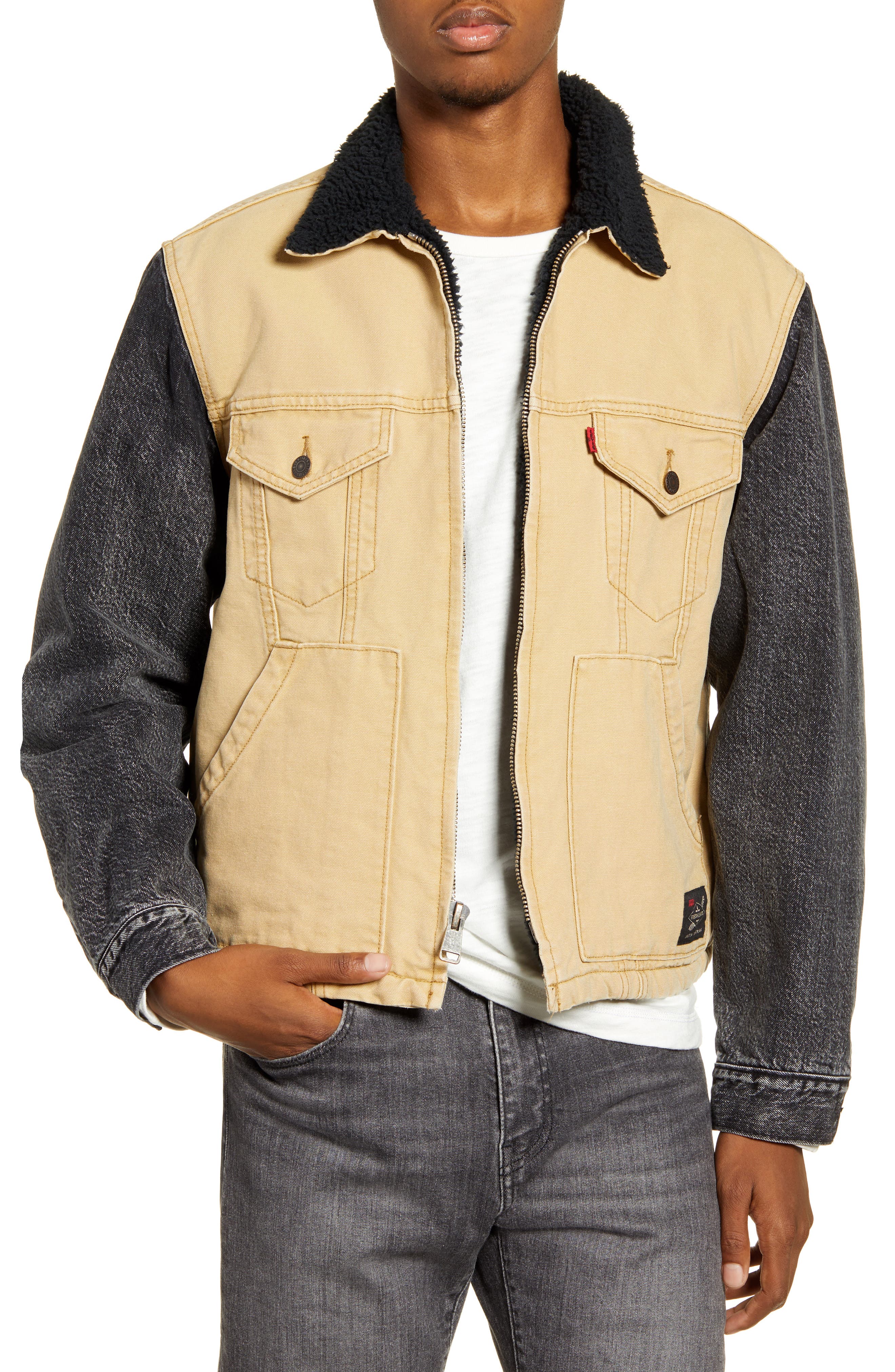 x justin timberlake faux shearling collar trucker jacket