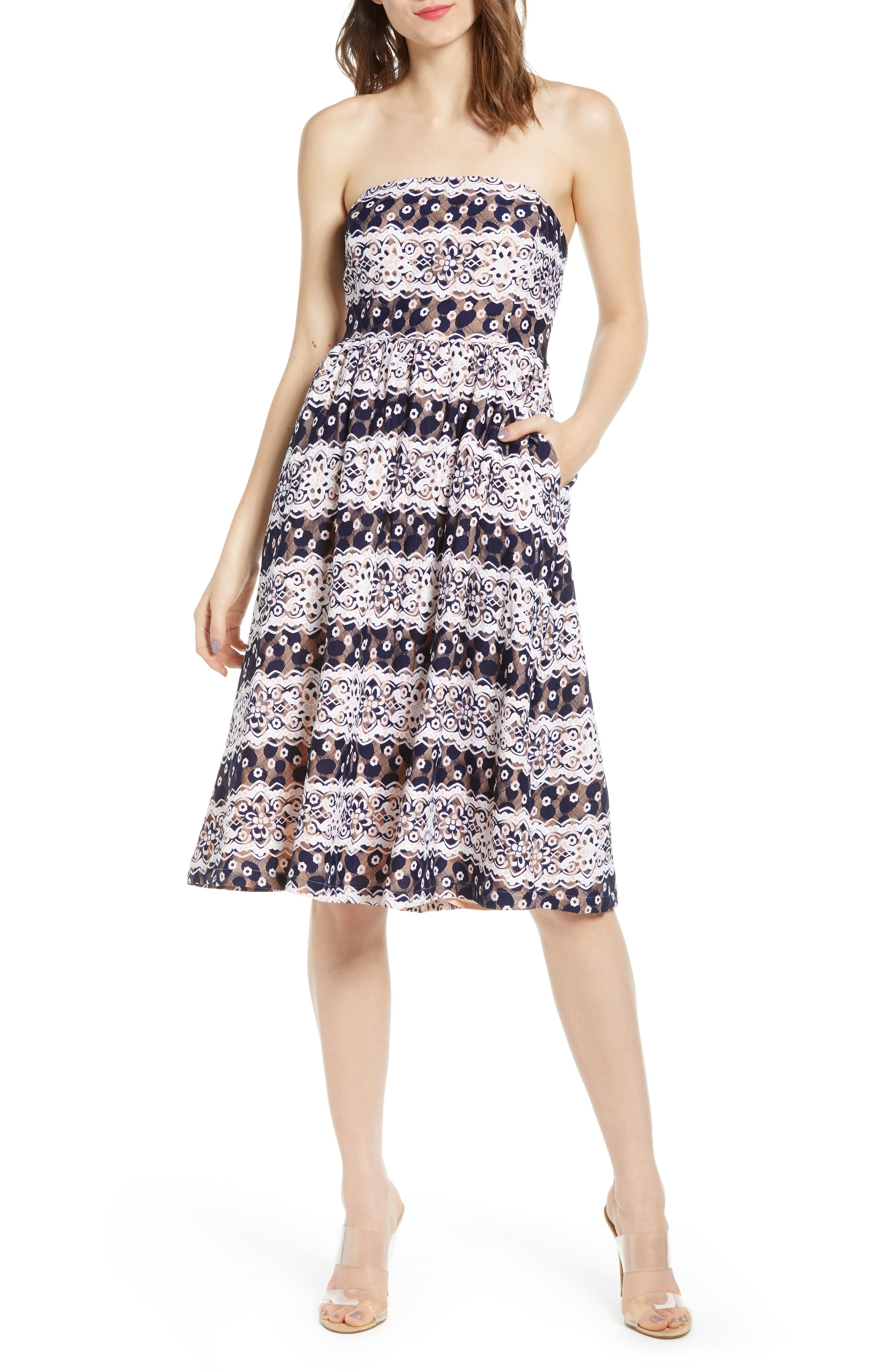 Endless Rose Strapless Lace Dress, Blue
